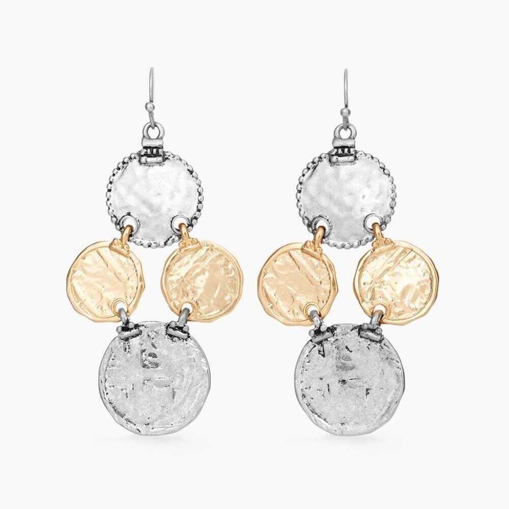 Mixed-Metal Coin Drop Chandelier Earrings